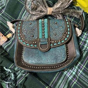 Elegant Teal and Black Crossbody Bag